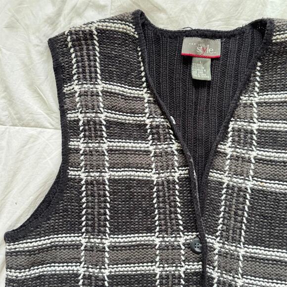Vintage plaid knit sweater vest sz L preppy 90s check grunge witchy teacher - Picture 3 of 7